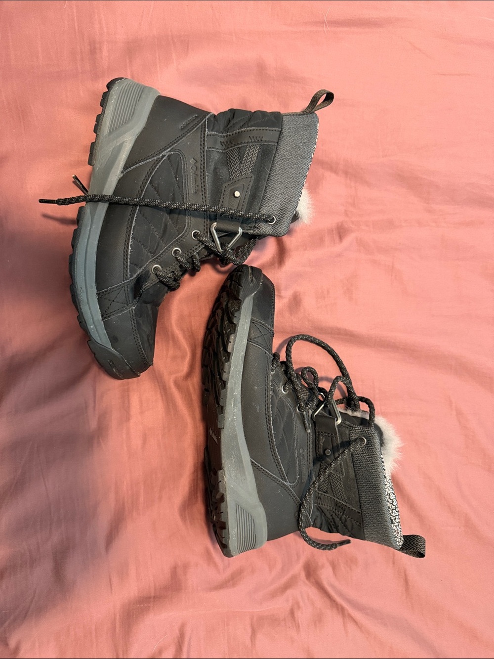 Women's Black Insulated Lace-Up Winter Boots with Faux-Fur Collar